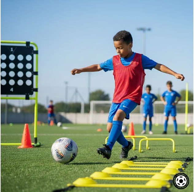 Jeunes joueurs de football à l'entraînement